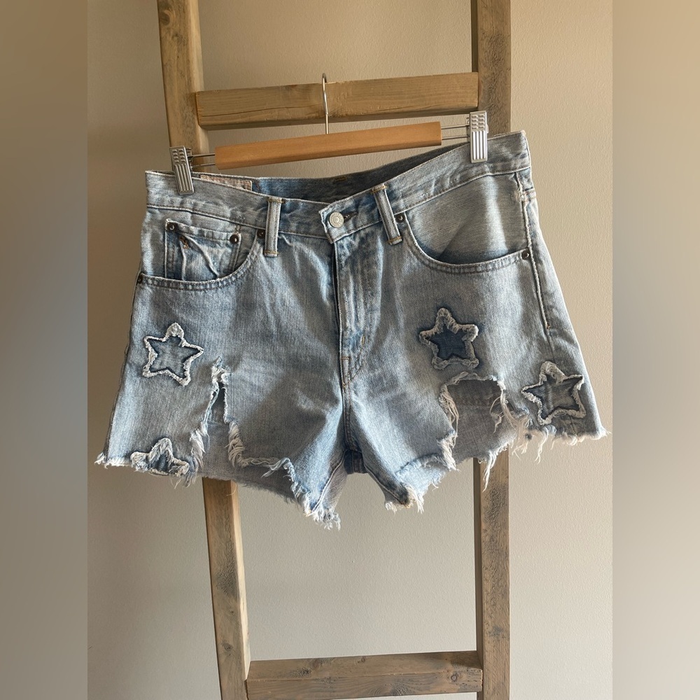 Vintage Ralph Lauren Distressed Denim Shorts with Star Accents